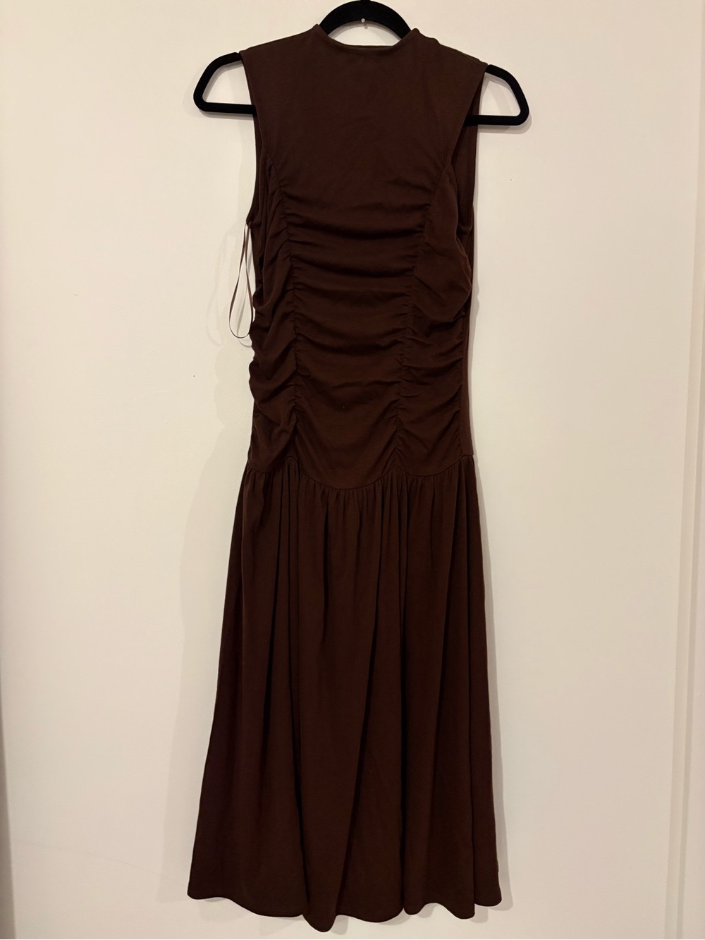 Sage Chocolate Brown Ruched Midi Dress